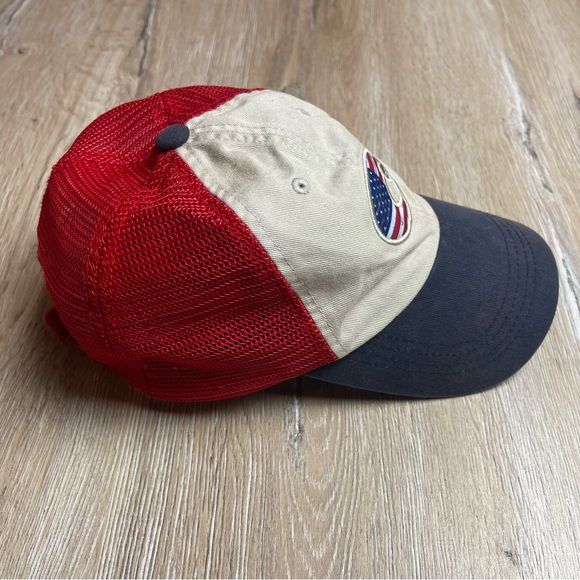Costa del Mar Red White Blue Trucker Hat Mesh Cap US Flag Logo Adjustable Men’s - Picture 8 of 8